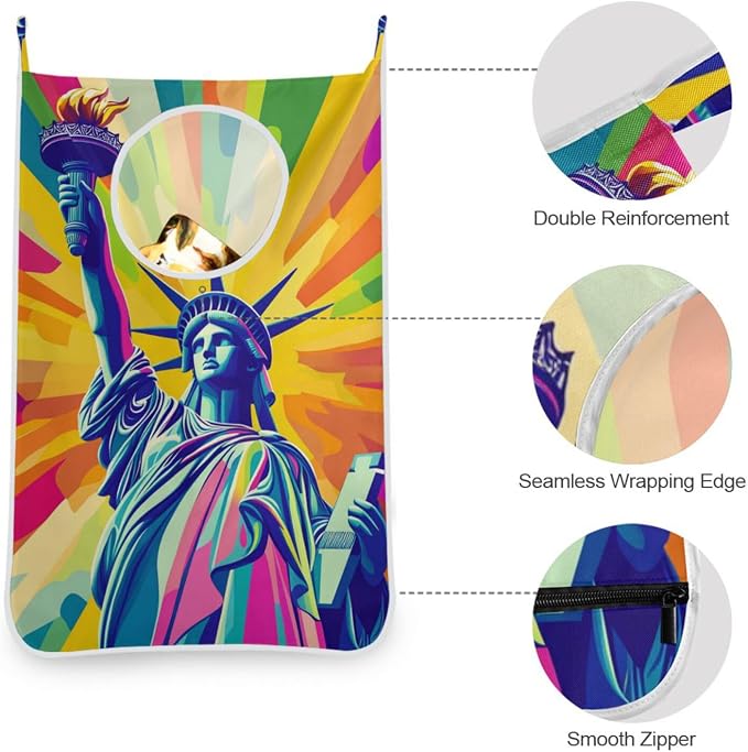 Hanging Laundry Hamper with Stainless Steel Hooks, Oxford Fabric Printing Door - Image 5