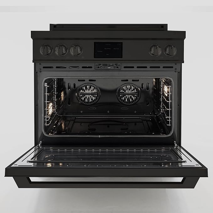 36 Inch Professional Induction Range with Convection Oven, Air Fry, 5 Burner Electric Stove, Pizza Stone - Black Stainless Steel
