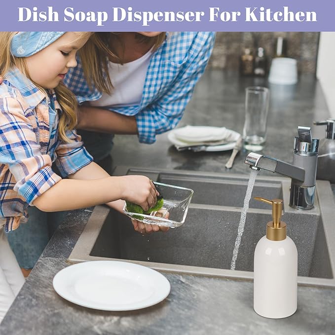 Natheeph 14OZ Ceramic Soap Dispenser Bathroom/Kitchen Can Fill Liquid-White | - Image 6