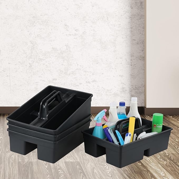3-Compartment Plastic Storage Caddy with Handle, 4 Pack Cleaning Supplies Caddy Baskets