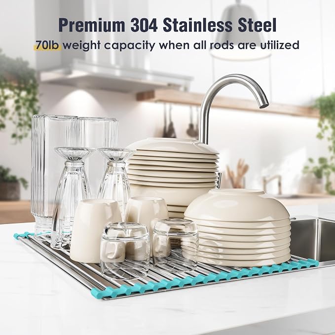 Tomorotec Roll Up Dish Drying Rack Over Sink, 304 Steel, Heat-Resistant Trivet - Image 5