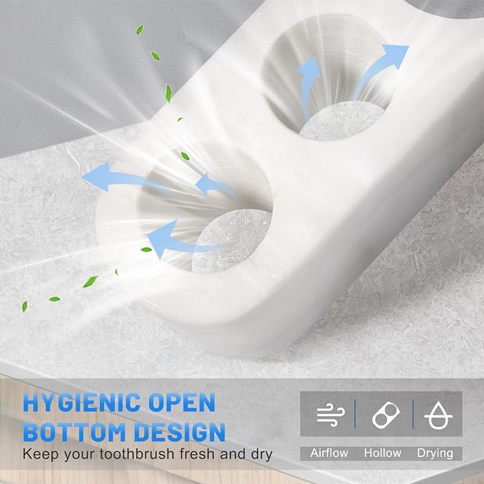 BCS Toothbrush Holder for Bathrooms, 3 Slots Marble Toothbrush Organizer - Image 2