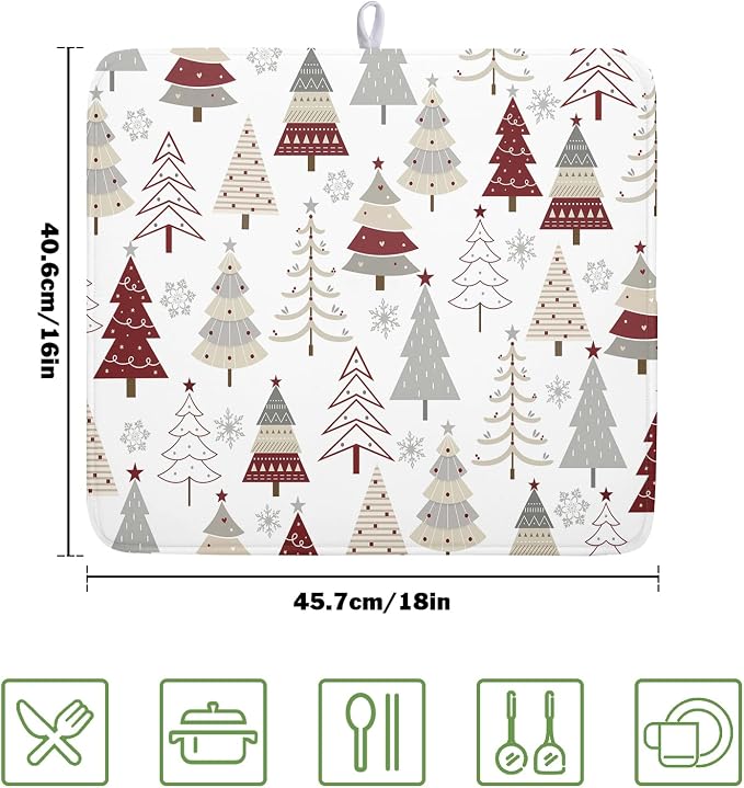 Christmas Tree Dish Drying Mat for Kitchen Counter Christmas Pine Tree Dish - Image 2