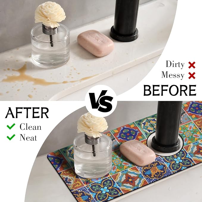 Mexican Ceramic Tile Kitchen Sink Splash Guard Faucet Mat, Faucet Non-slip - Image 3