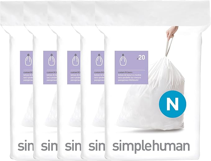 simplehuman Code N 100 Count Custom Fit Liners, Drawstring Kitchen Trash Bags by Unknown