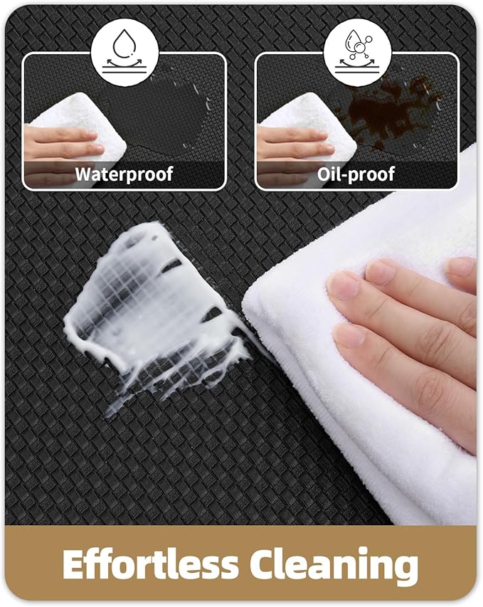Color&Geometry Anti Fatigue Cushion Padded Kitchen Mat for Floor - 17x29+17x59, Easy Clean, Waterproof & Oil Proof, Anti Slip, Foam Rubber Runner Rug for Front Sink Comfort Standing, Black Set of 2