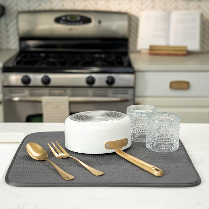 S&T INC. Dish Drying Mat, Charcoal Grey | Absorbent Microfiber, Kitchen Counter - Image 4