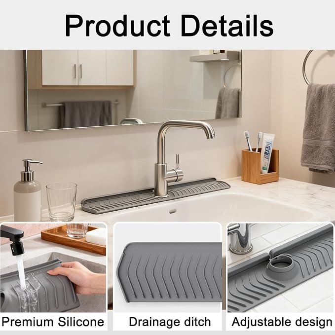 30 Inch Silicone Kitchen Sink Faucet Mat, Adjustable Waterproof Splash Guard - Image 6
