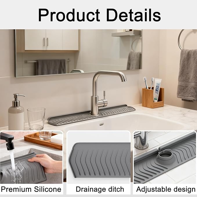 30 Inch Silicone Kitchen Sink Faucet Mat, Adjustable Waterproof Splash Guard - Image 6