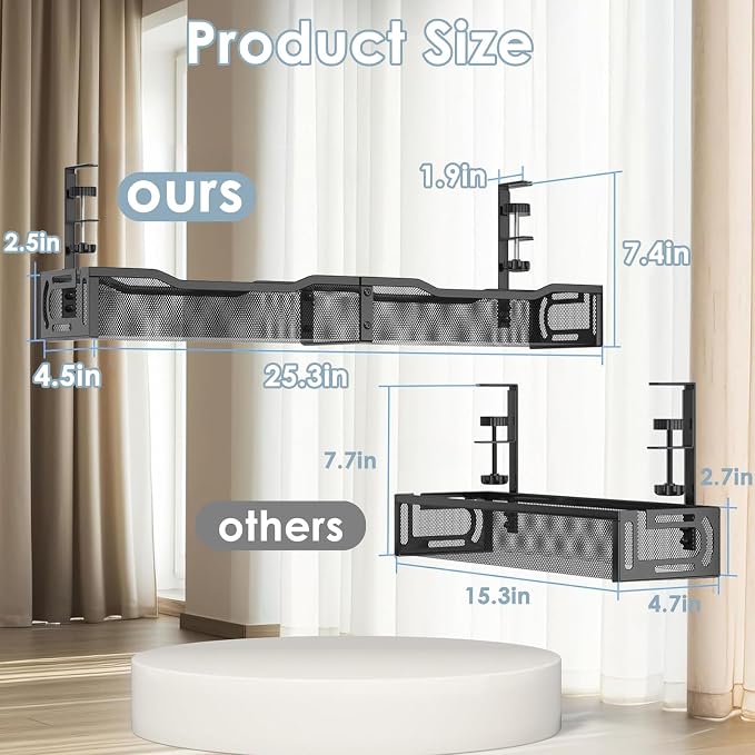 Cable Management, Cable Tray | No Drill Under Desk Cable Management Tray - Image 2
