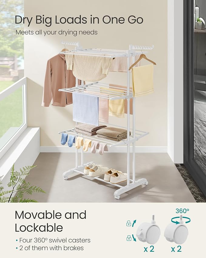 SONGMICS Clothes Drying Rack 4-Tier, Foldable Laundry Rack, Steel | Indoor - Image 3