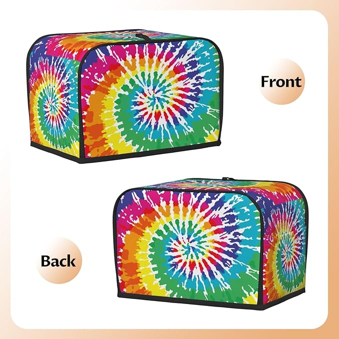 Colorful Rainbow Tie Dye 2 Slice Toaster Cover, Waterproof Toaster Dust Cover Bread Maker Protective For Small Kitchen Appliance Dining Room Home Table Decor Gifts