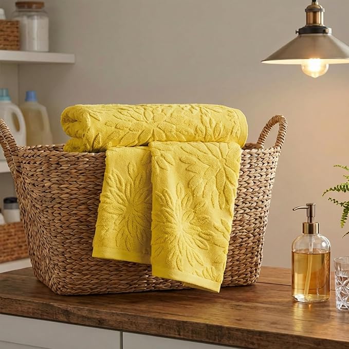 Artoid Mode 2 Pcs Yellow 3D Dahlia Floral Jacquard Hand Towels - Image 5