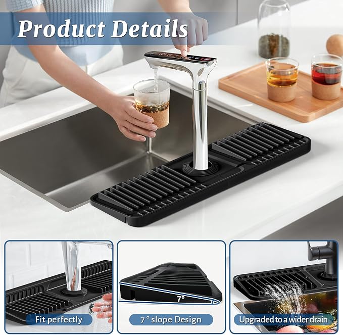 PoYang 17.7 Inch Faucet Mat for Kitchen Sink Splash Guard, Snap Button Holds It - Image 8