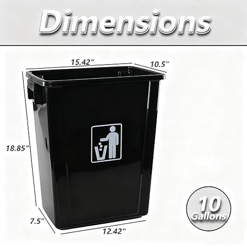 10 Gallon Open Top Trash Can, Compact Recycling Bin, Waste Basket for Under Counter/Kitchen/Office/Bathroom/Workplace/Dormitory, Black (Pack of 4)