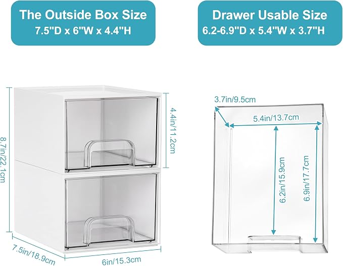 Vtopmart 4 Pack Small Stackable Storage Drawers, Plastic Bins - Image 3