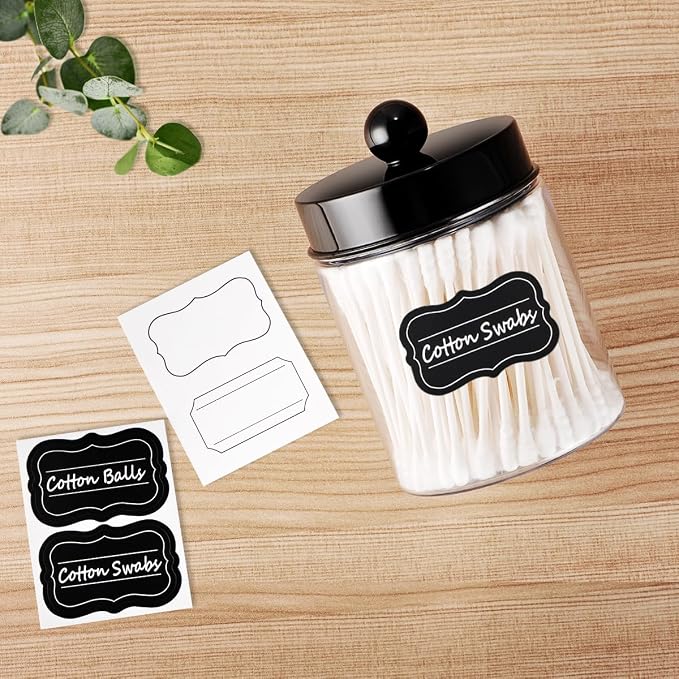 Amolliar Acrylic Apothecary Jar Bathroom Qtip Holder Black 2 Pack - Image 3