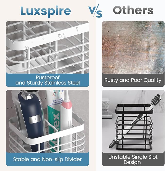 Luxspire Toothbrush Holders for Bathroom, Stainless Steel, 2 Slots, Toothbrush - Image 4
