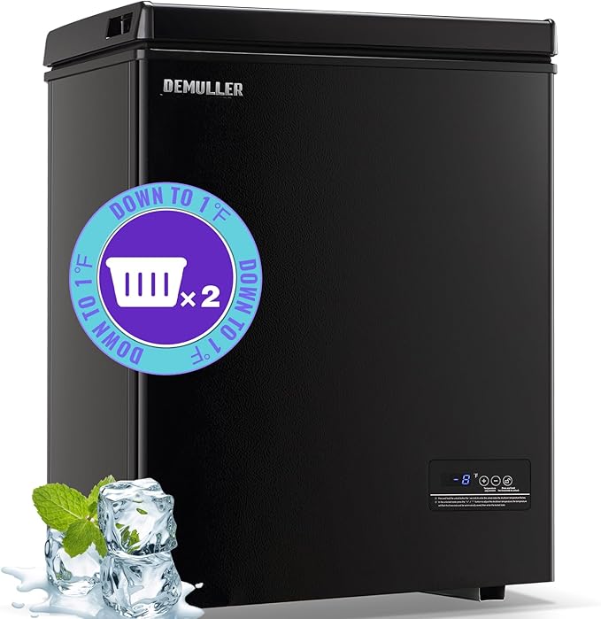 Chest Freezer, Small Deep 4.0 Cubic Feet Black Freezers, Compact Top Open Door with Electronic Panel, Temp Range -12 ℉ to 50 ℉, Two Storage Wire Baskets, Manual Defrost