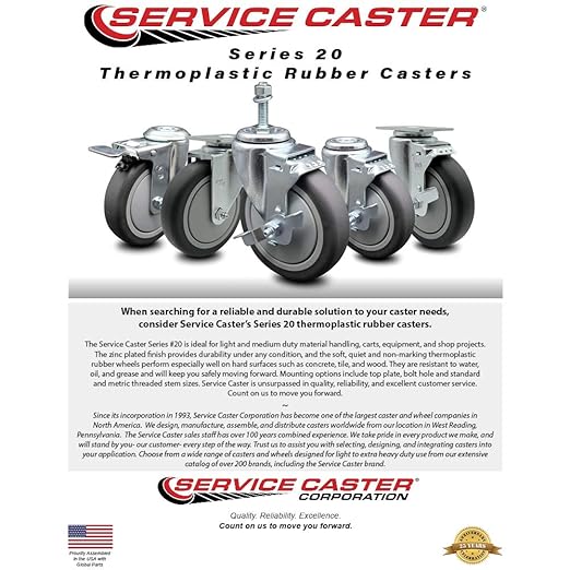 Service Caster Brand Replacement Caster for Uline Caster H-5538S - Swivel Top Plate Caster with 5 Inch Thermoplastic Rubber Wheel - Fits Carts, Dollies and Poly Box Trucks H-4287