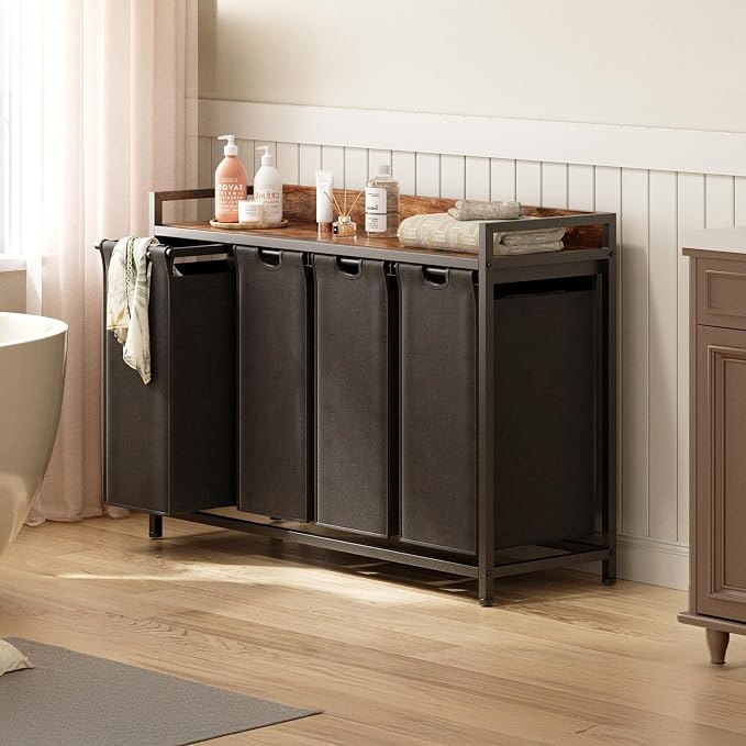 Herture Laundry Hamper with Shelf, Laundry Basket 4 Section, Laundry Sorter - Image 6