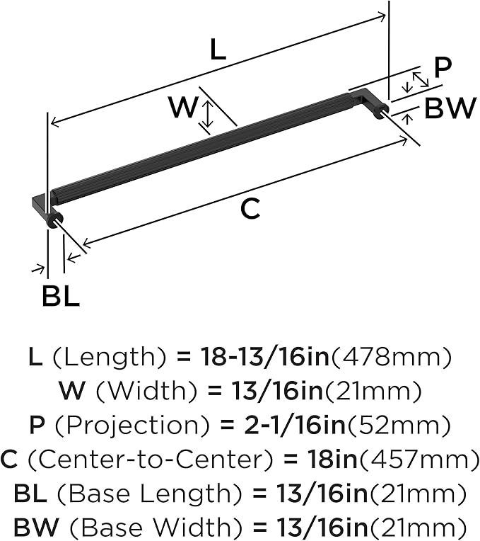 Amerock Ballard 18 inch (457mm) Center-to-Center Matte Black Appliance Pull, BP37651MB