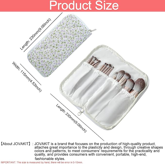JOVAKIT Quilted Makeup Brush Holder Travel Cosmetic Bag - Image 4