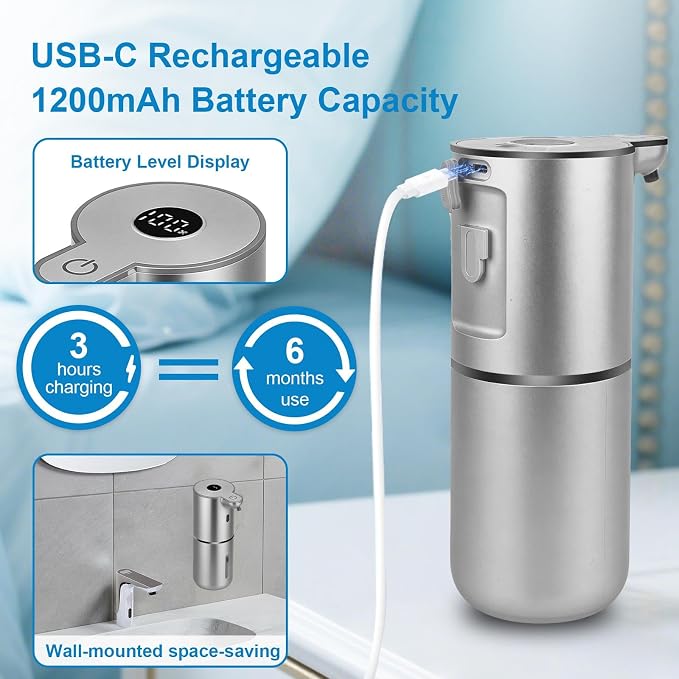 OHIFAST Automatic Liquid Soap Dispenser Touchless, USB Rechargeable Smart Hand - Image 5