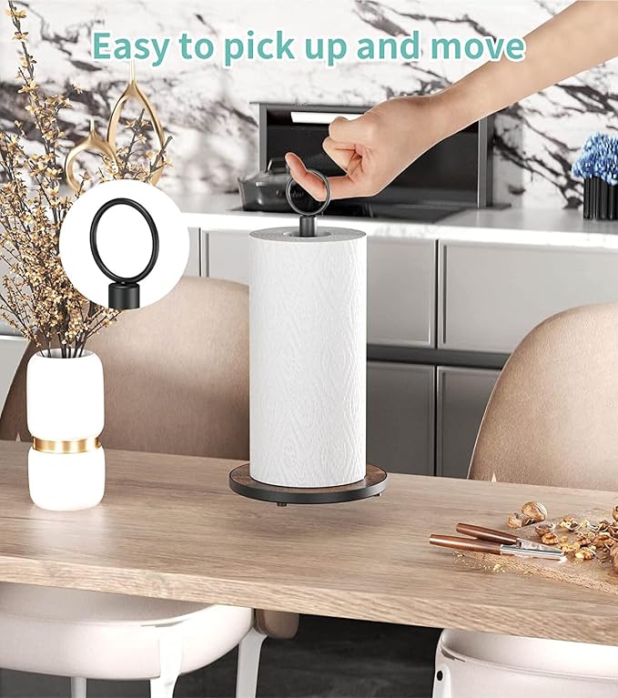 OROPY Paper Towel Holder Countertop, Heavy Duty Wood Base, Farmhouse Style - Image 3
