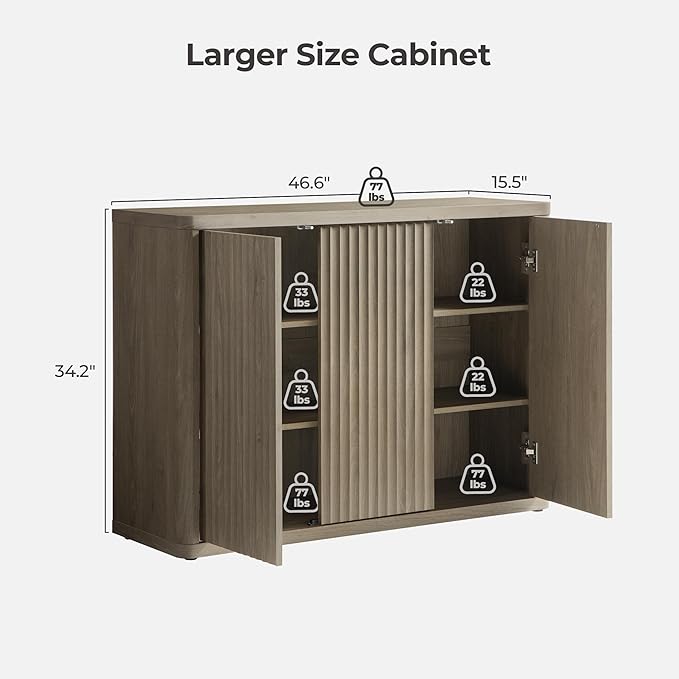 SICOTAS Buffet Cabinet with Storage Accent Sideboard with 6 Doors Modern 93.2" Credenza Fluted Buffet Table Media Console Cabinet Entryway Cabinets for Living Room Kitchen Dining Room Hallway