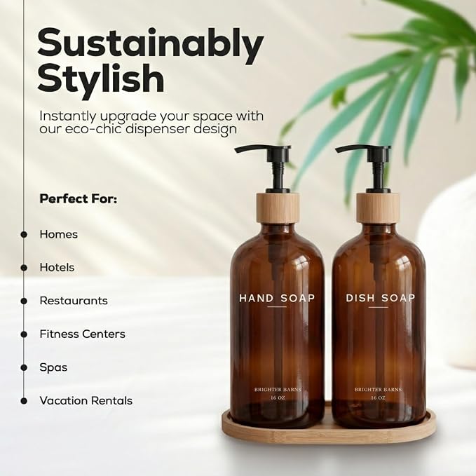 Amber Glass Hand and Dish Soap Dispenser Set by Brighter Barns - Image 2