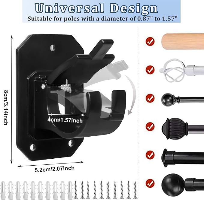 8PCS Upgraded No Drill Curtain Rod Brackets No Drilling Self Adhesive Curtain - Image 3