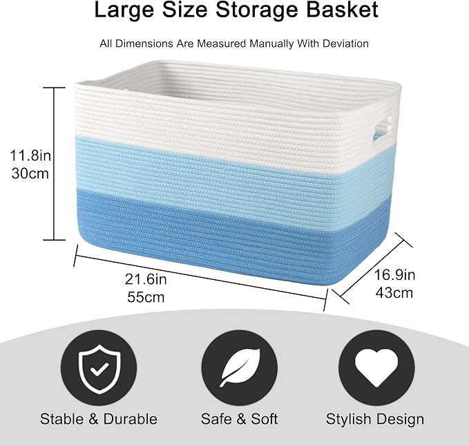 OIAHOMY Blanket Basket Laundry Basket Dog Toy Basket 75L Light Blue - Image 3