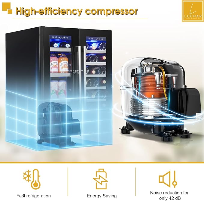 24 Inch Wine and Beverage Refrigerator, Dual Zone Wine and Drink Fridge with Glass Door&Lock for 20 Bottles and 60 Cans, Under Counter Wine Cooler Refrigerator Built-in Counter or Freestanding