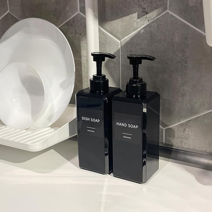 Black Soap Dispenser with Waterproof Labels, Thickened Plastic Hand Soap - Image 4