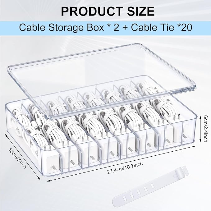 Tatuo 2 Pcs Cord Organizer for Drawer Desktop, Cable Organizer Box - Image 2