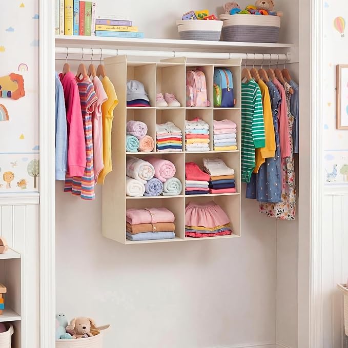 4 Tier Hanging Closet Organizer, 12 Compartments Dual Row Storage, 3 Sturdy - Image 2