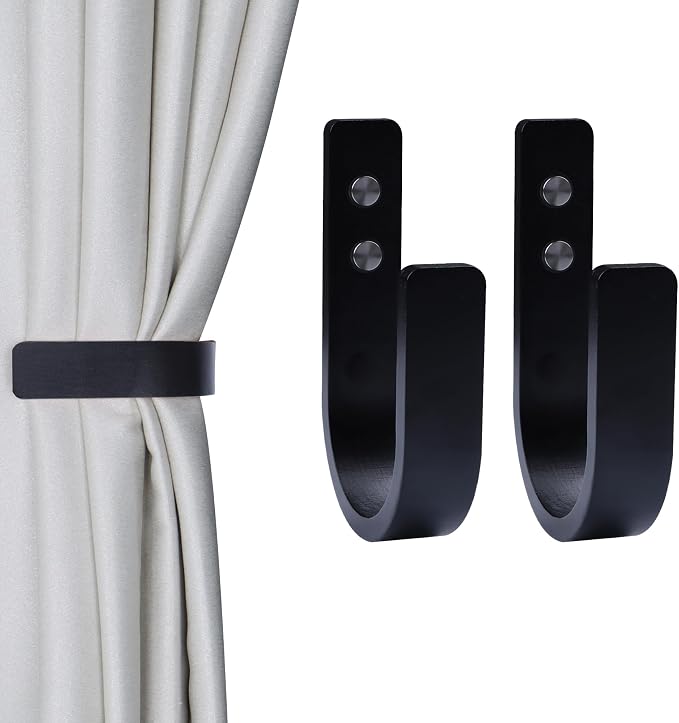 2 Pack Curtain Tiebacks Wood Curtain Holdbacks U Shaped Curtain Hooks Curtain by OCIOLI