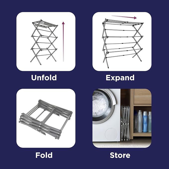 BLACK+DECKER Space Saving 3-Tier Expandable Clothes Drying Rack, Foldable - Image 8