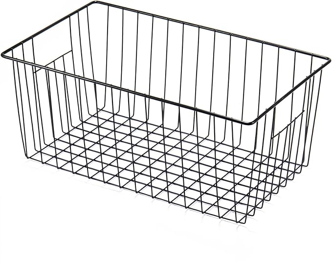 Upright Freezer Organizer Bins， Freezer Baskets for 16, 17, 21 cu.ft Standup Freezer, Wire Storage Baskets with Built-in Handles for Frozen Foods, Snacks, Vegetables, Fruits and More, Set of 6 , Black
