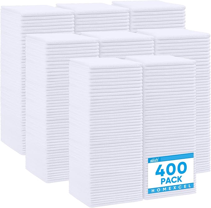 HOMEXCEL White Microfiber Cleaning Cloth 400 Pack, Microfiber Towel by HOMEXCEL