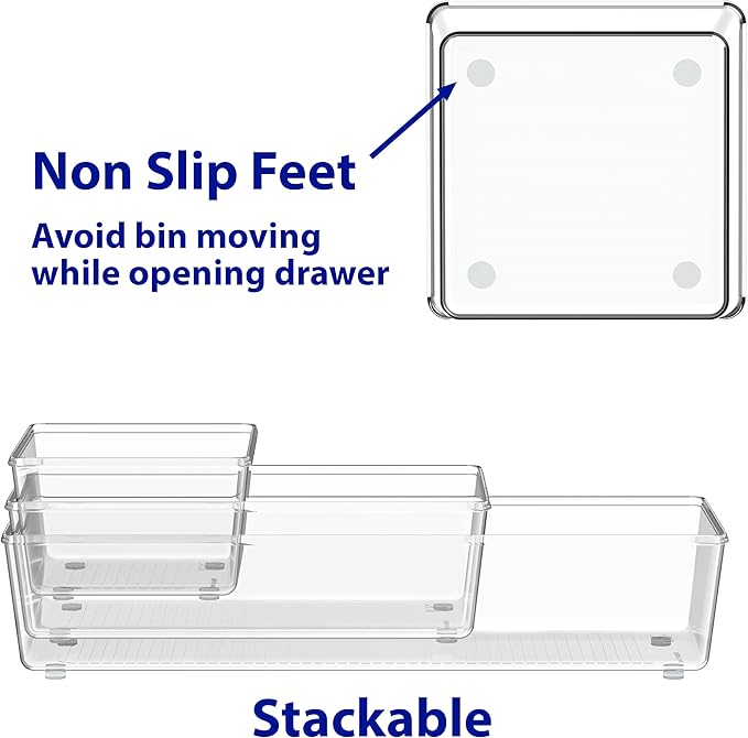 Simple Houseware 30 PCS Clear Plastic Drawer Organizers Set, 5-Size | - Image 7