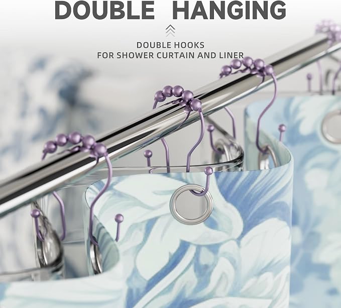 Bathway Shower Curtain Hooks, Shower Curtain Rings Rust Proof Double Hook - Image 4