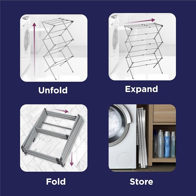BLACK+DECKER 3 Tier Expandable Collapsing Foldable Laundry Rack - Image 7