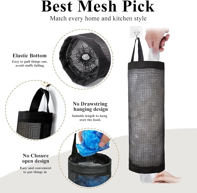 Plastic Bag Holder, Grocery Bag Holder Mesh Hanging Storage Bag Dispenser - Image 3