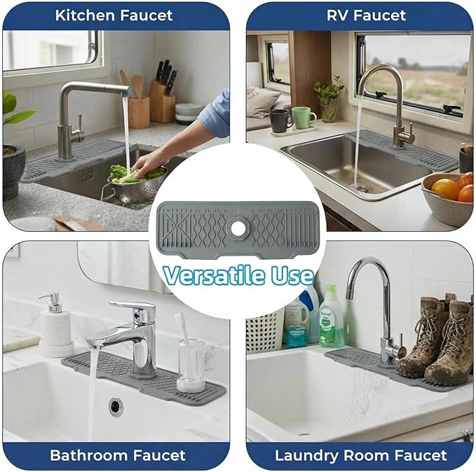 Silicone Faucet Handle Drip Catcher Beveled Drying Tray Mat Dish Soap Sponge - Image 4