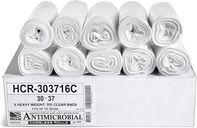 Aluf Plastics 30 Gal Clear Trash Bags, 16 Micron by AlufPlastics