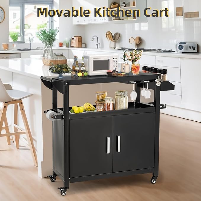 Outdoor Grill Prep Table Storage Cabinets Rolling Bar Grill Cart with Wheels for Blackstone 17/20/22 Inch Griddles Stand, Movable Kitchen Island for Patio, Outdoors, Bar, Outside, Poolside