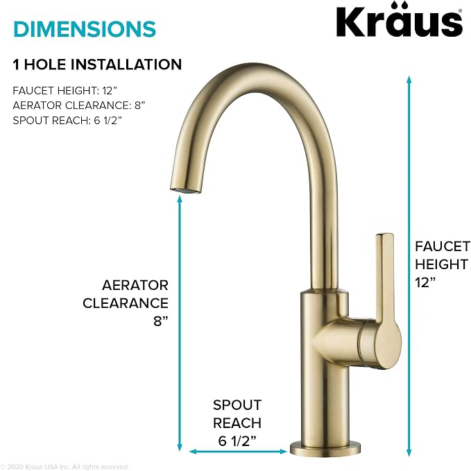 Kraus Oletto Single Handle Kitchen Bar Faucet in Spot Free Antique Champagne - Image 4