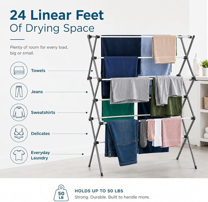 Honey-Can-Do 6-Tier Collapsible Clothes Drying Rack, then folds flat to 3 in. - Image 3
